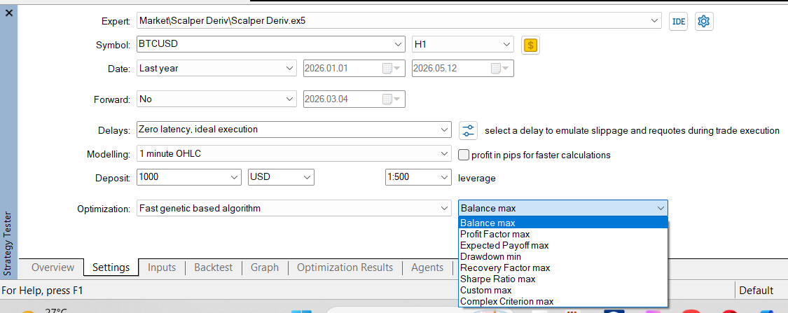 MT5 Strategy Tester Settings Tab
